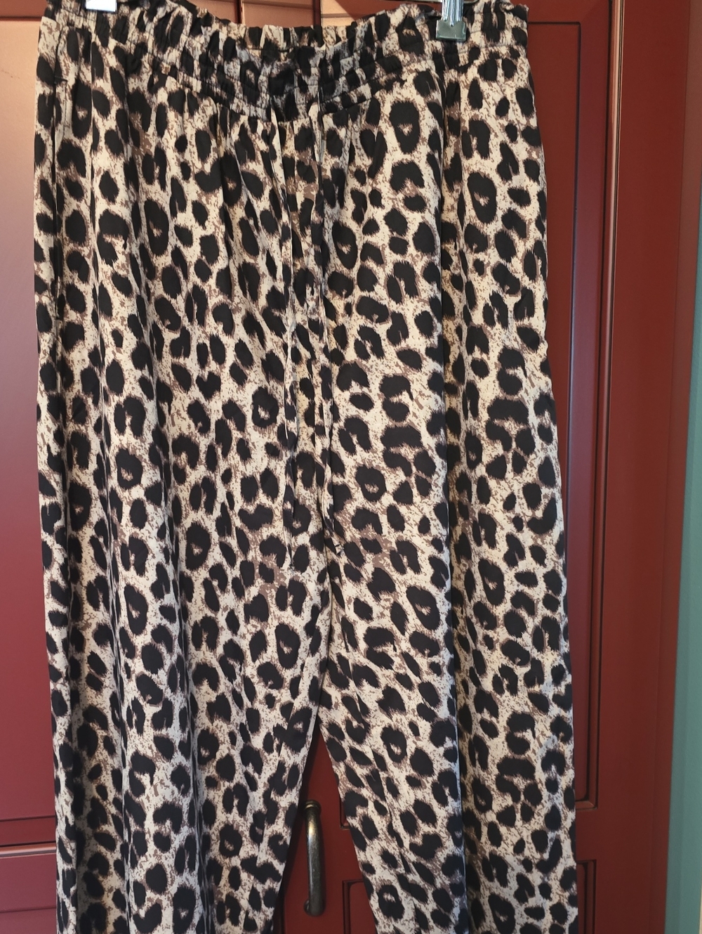 Leopard Print Wide-Leg Pants - Black & Cream Halara